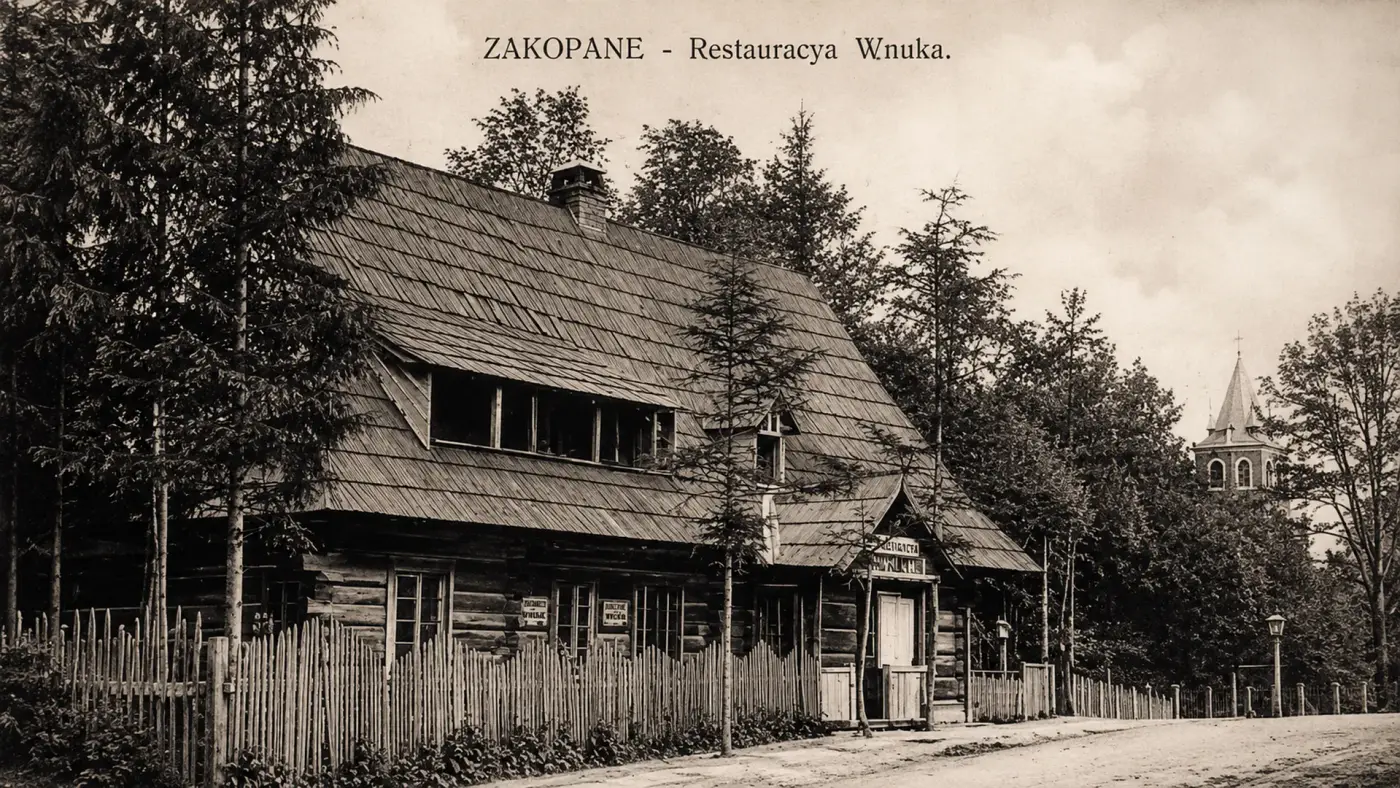 Historický dřevěný dům Karczmy U Wnuka v ulici Kościeliska v Zakopaném