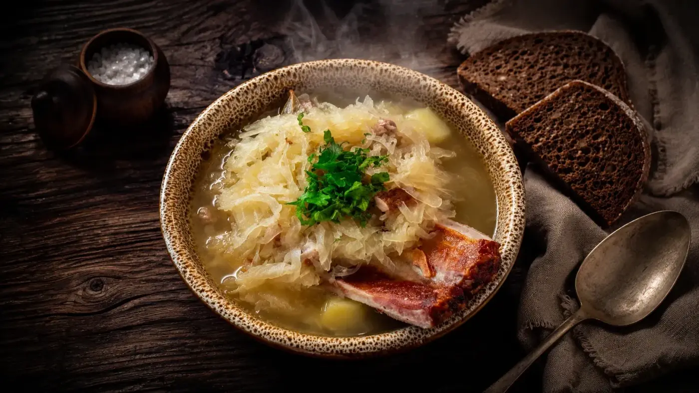 Tradiční kvasnice s uzeným žebírkem, Karczma U Wnuka v Zakopanem